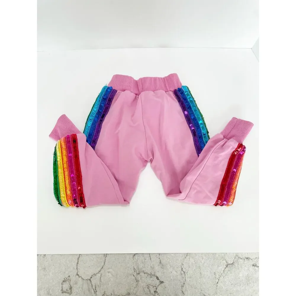 Lola + The Boys Pink Sequin Rainbow Tracksuit Set Size 2